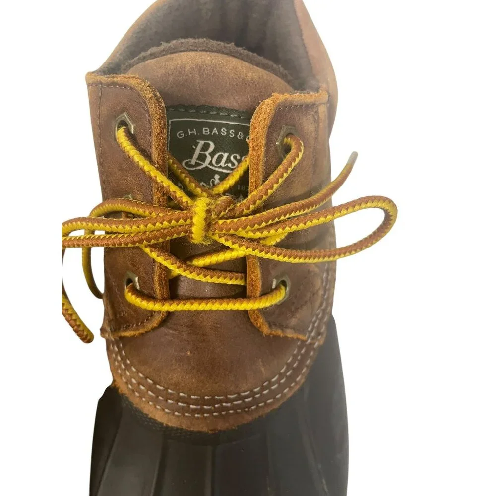 G.H. Bass & Co. Men's‎ 7M Brown Leather Black Rubber Duck Boots Lace Up
